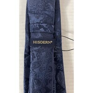 HISDERN Navy Blue Paisley Tie Handmade Classic Formal Business Neckwear NWT